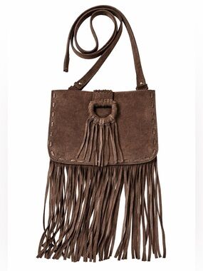 Massimo Dutti Suede Fringe Crossbody Bag Boho Brown